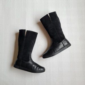 Frye Gemma Black Shearling Tall Winter Boots Knee High Leather Flat Bottom 10